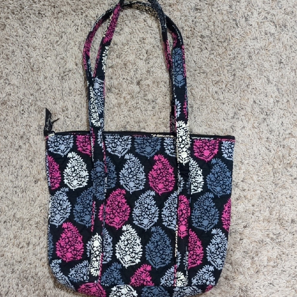 Floral Patterned Tote Bag - Black, Pink, White - Picture 4 of 4